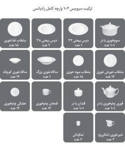 سرویس چینی 102 پارچه کامل کلودیا(چینی زرین) 16 سرویس چینی 102 پارچه کامل کلودیا(چینی زرین)