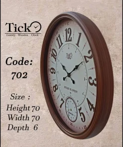 ساعت دیواری چوبی تیک مدل 702 | اعداد انگلیسی زمینه کرم 70 سانتی 7 ساعت دیواری چوبی تیک مدل 702 با اعداد انگلیسی، زمینه کرم و قطر 70 سانتیمتر مشخصات محصول