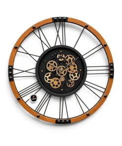 شوش شاپ 71 ساعت دیواری دکوراتیو داروین چوبی فلزی چرخ دنده ای با پس زمینه سفید