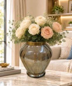 گلدان شیشه ای دست ساز لبه فلزی ژيوار دیزاین شده
