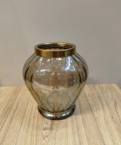گلدان شیشهای رنگی لبه فلزی مدل ژیوار 11 گلدان شیشه ای دست ساز لبه فلزی ژيوار رنگ عسلی